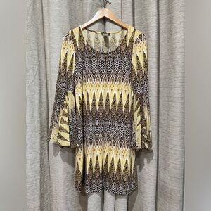 MSK Printed Dress, Brown/Yellow Combo, Size Small